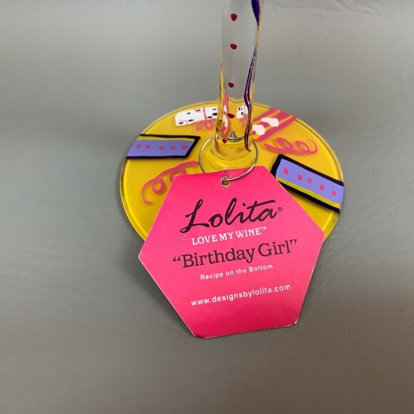 Lolita Wine Glass Love My Wine "Birthday Girl" w/ Recipe on Bottom 8 7/8" high - Picture 4 of 9